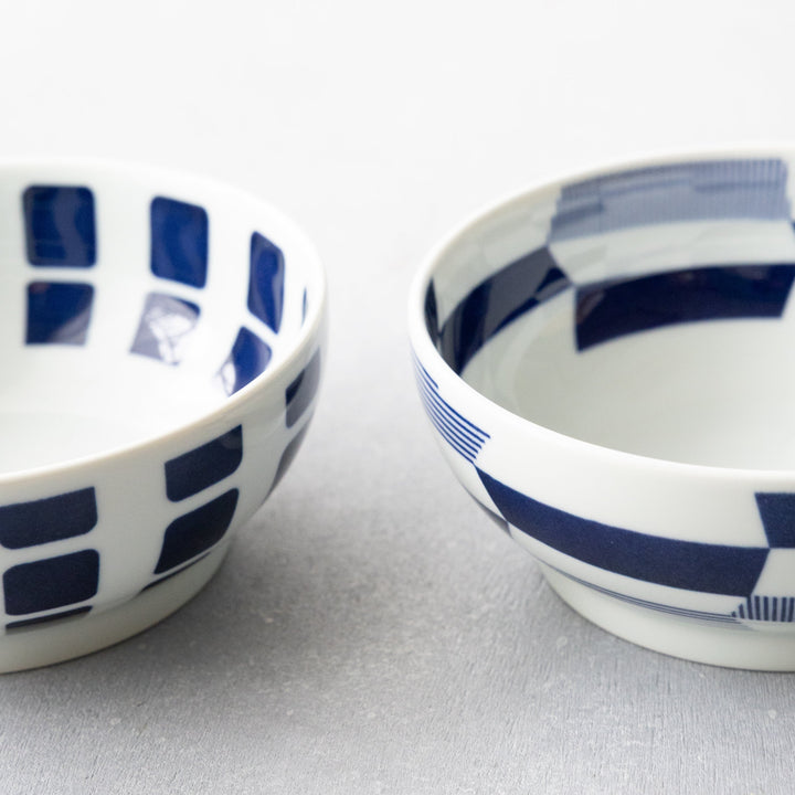 Modern Japanese Style Wa Pattern Donburi Bowls Set of 2