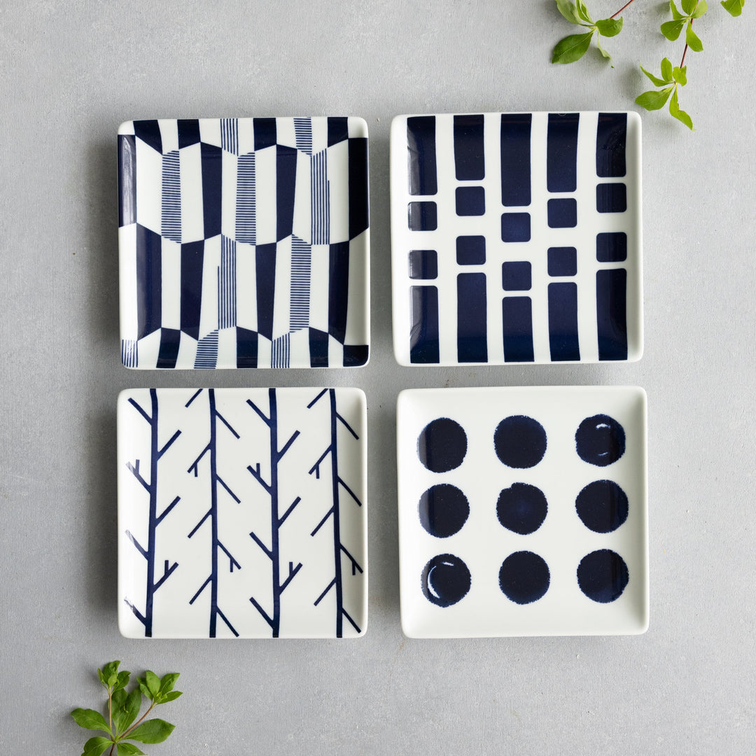 Modern Japanese Style Wa Pattern Square Side Plates
