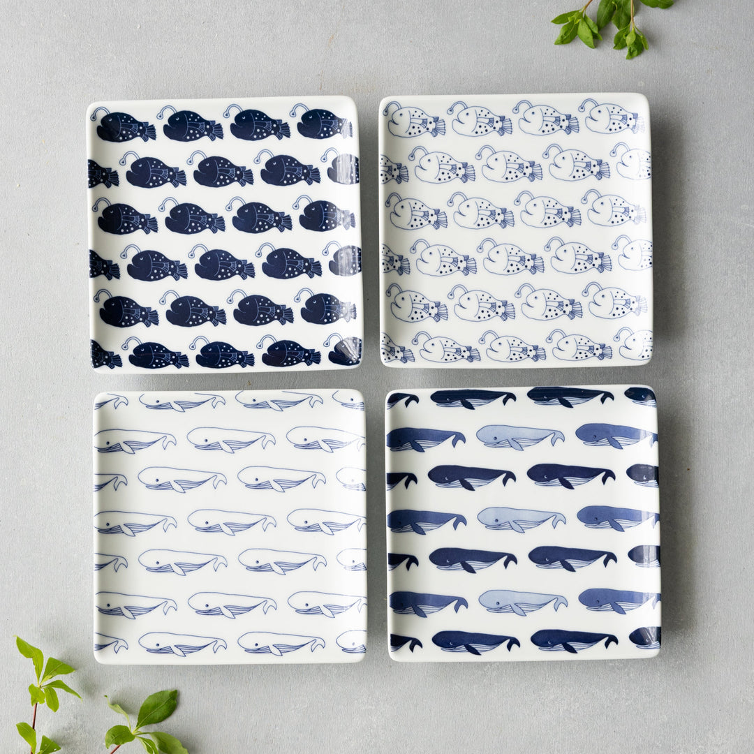 Modern Japanese Style Fish-Patterned Square Side Plates