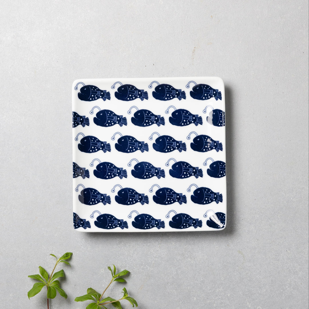 Modern Japanese Style Fish-Patterned Square Side Plates