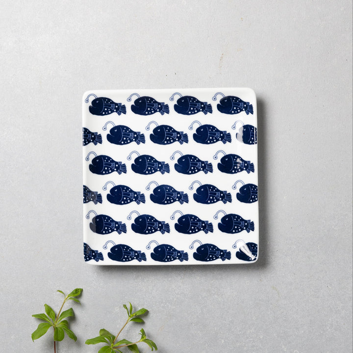 Modern Japanese Style Fish-Patterned Square Side Plates