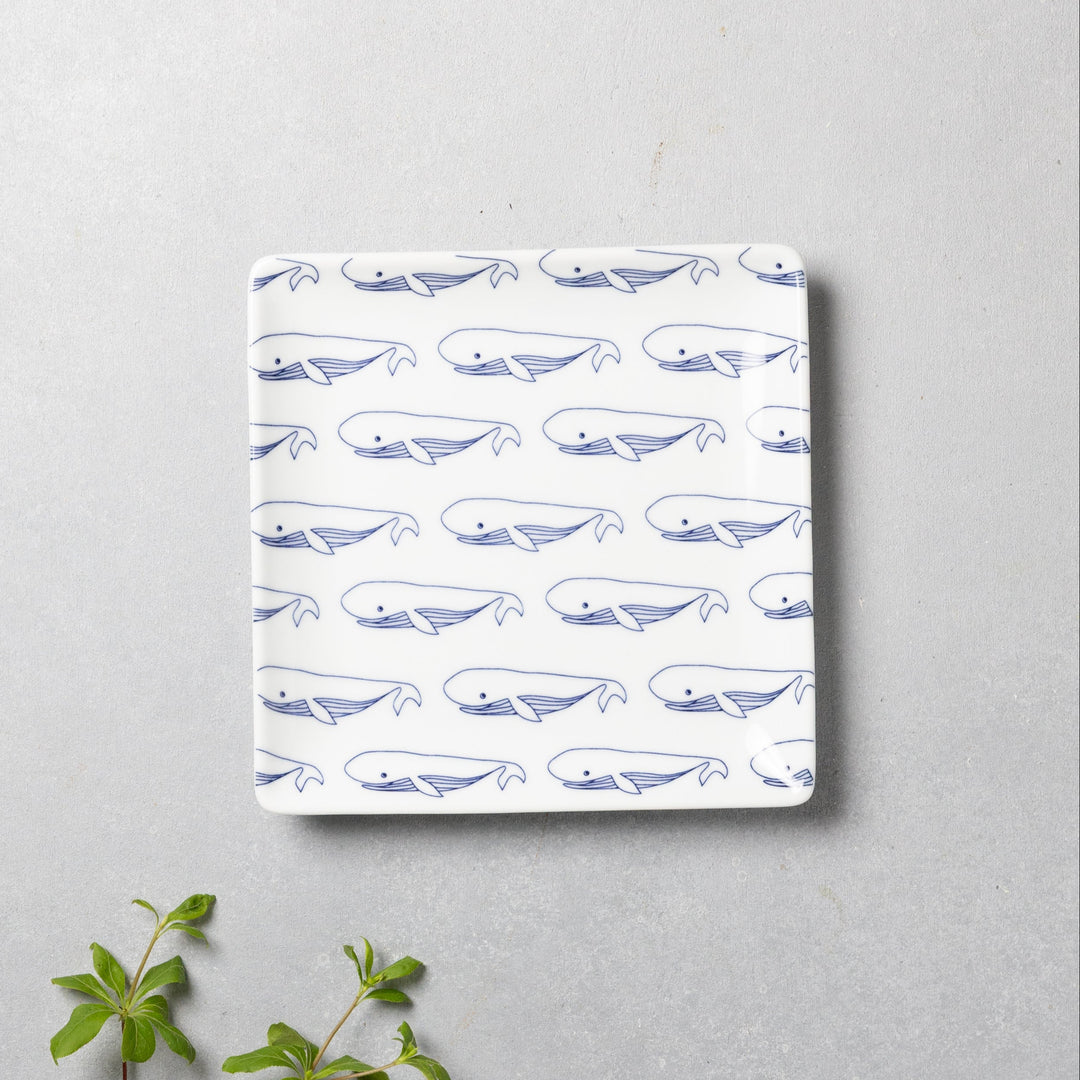 Modern Japanese Style Whale-Patterned Square Side Plates - 2 Colors