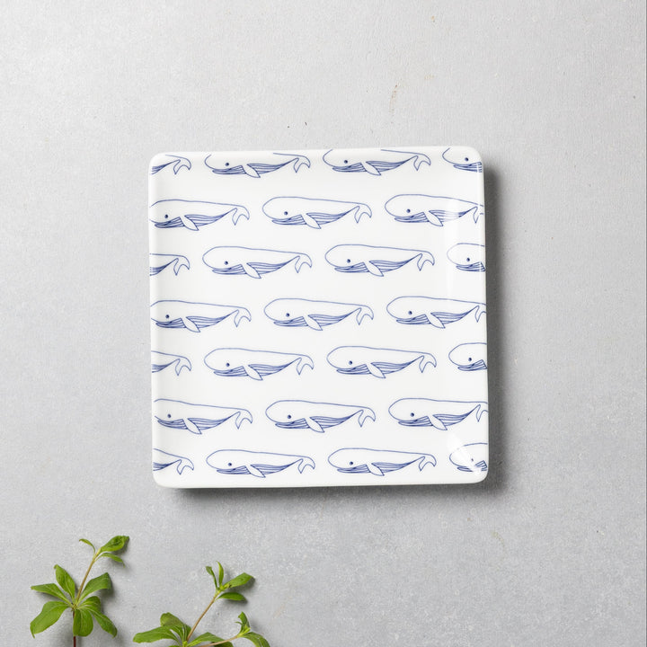 Modern Japanese Style Whale-Patterned Square Side Plates - 2 Colors