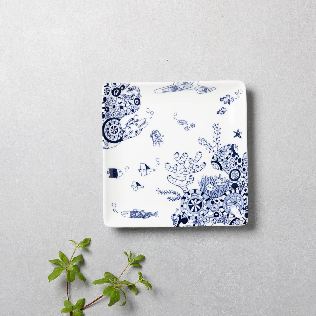 Modern Japanese Style Marine Square Side Plates Set of 2