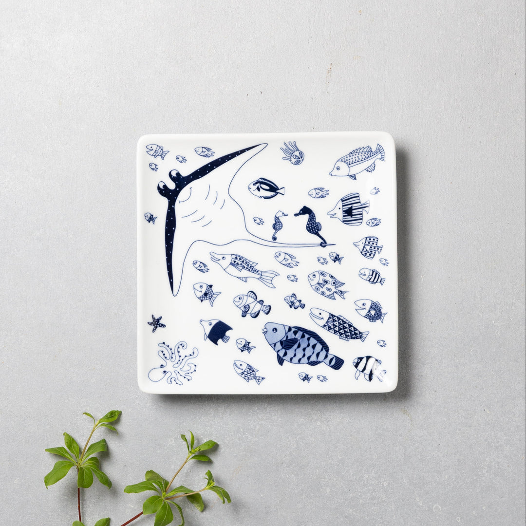 Modern Japanese Style Marine Square Side Plates Set of 2