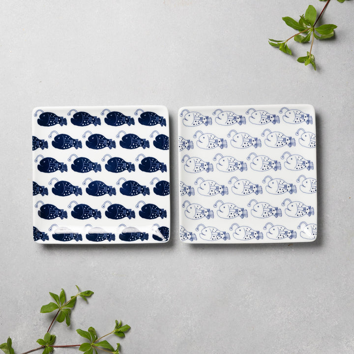 Modern Japanese Style Cute Fish-Patterned Square Side Plates - 2 Colors