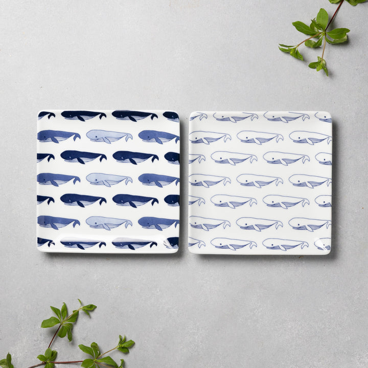 Modern Japanese Style Whale-Patterned Square Side Plates - 2 Colors
