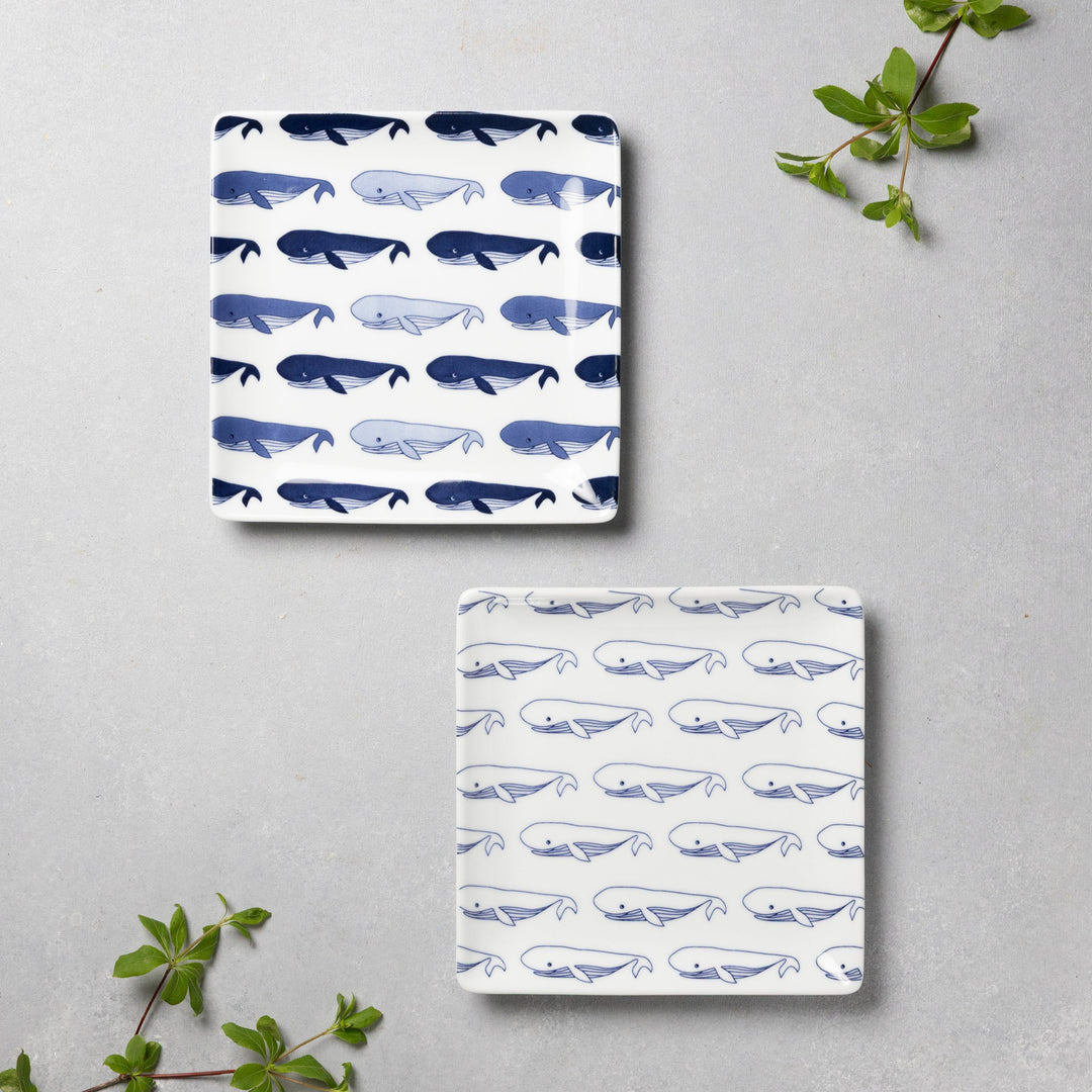 Modern Japanese Style Whale-Patterned Square Side Plates - 2 Colors