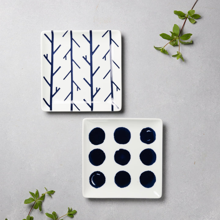 Modern Japanese Style Wa Pattern Square Side Plates Set of 2