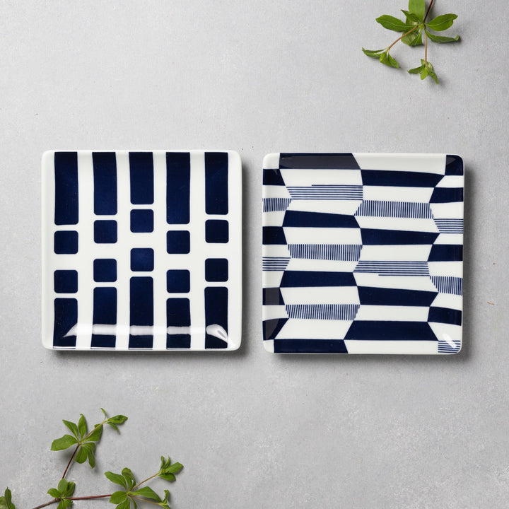 Modern Japanese Style Wa Pattern Square Side Plates Set of 2