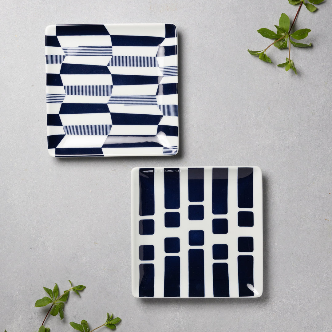 Modern Japanese Style Wa Pattern Square Side Plates Set of 2