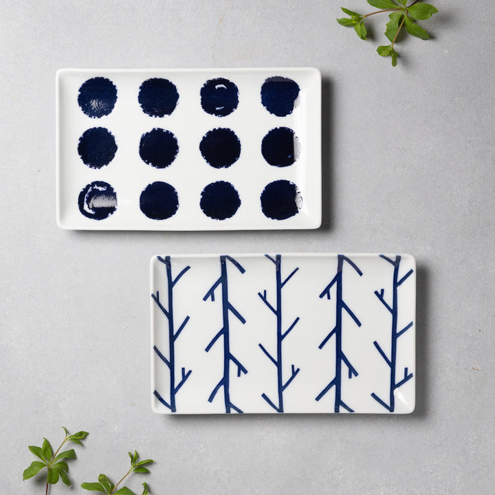 Modern Japanese Style Wa Pattern Rectangular Serving Plates Set of 2