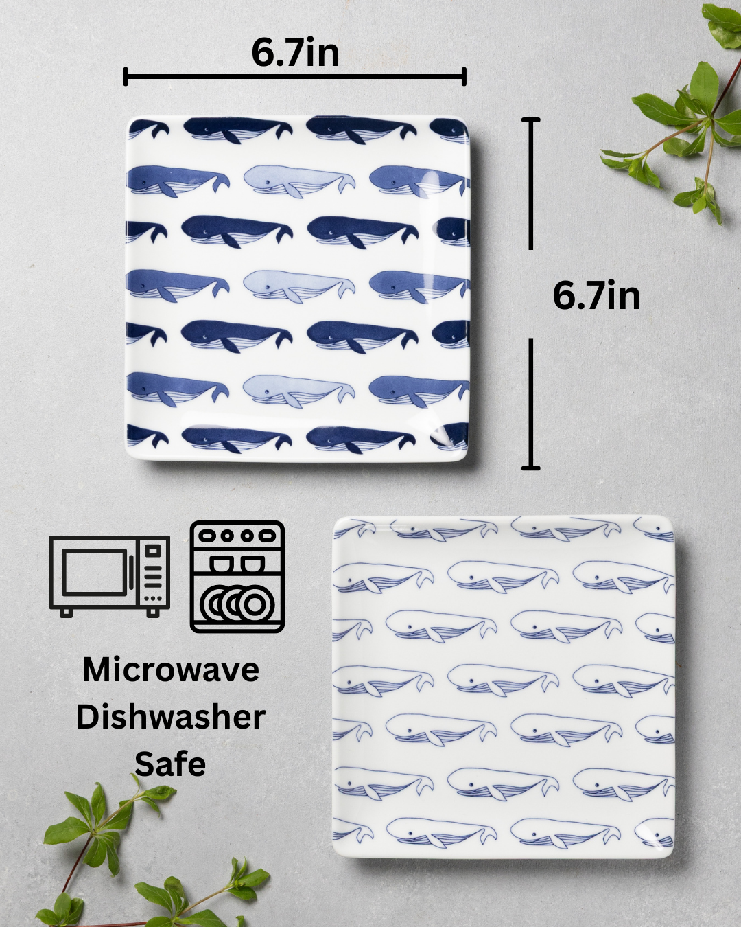 Modern Japanese Style Whale-Patterned Square Side Plates - 2 Colors