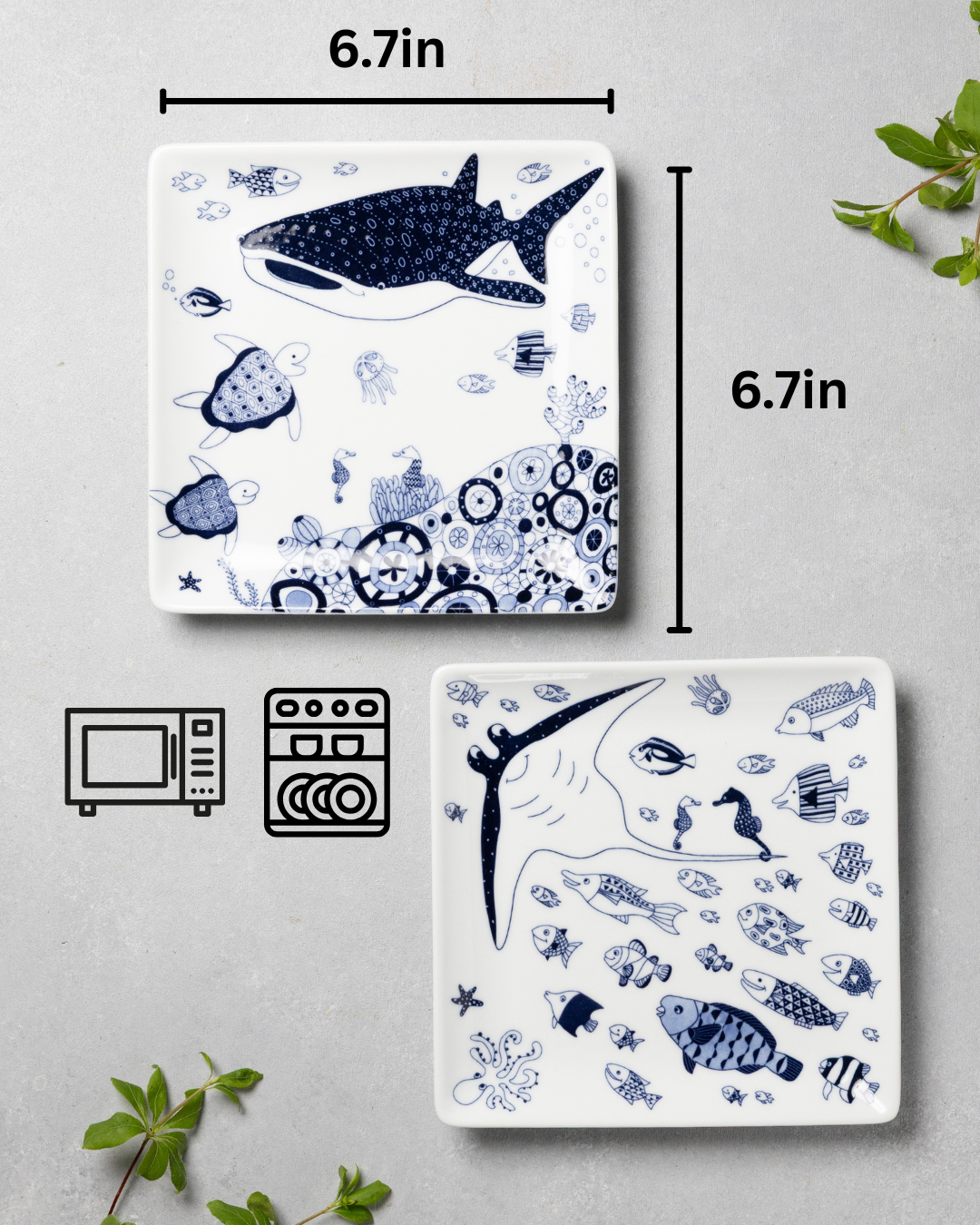 Modern Japanese Style Marine Square Side Plates Set of 2