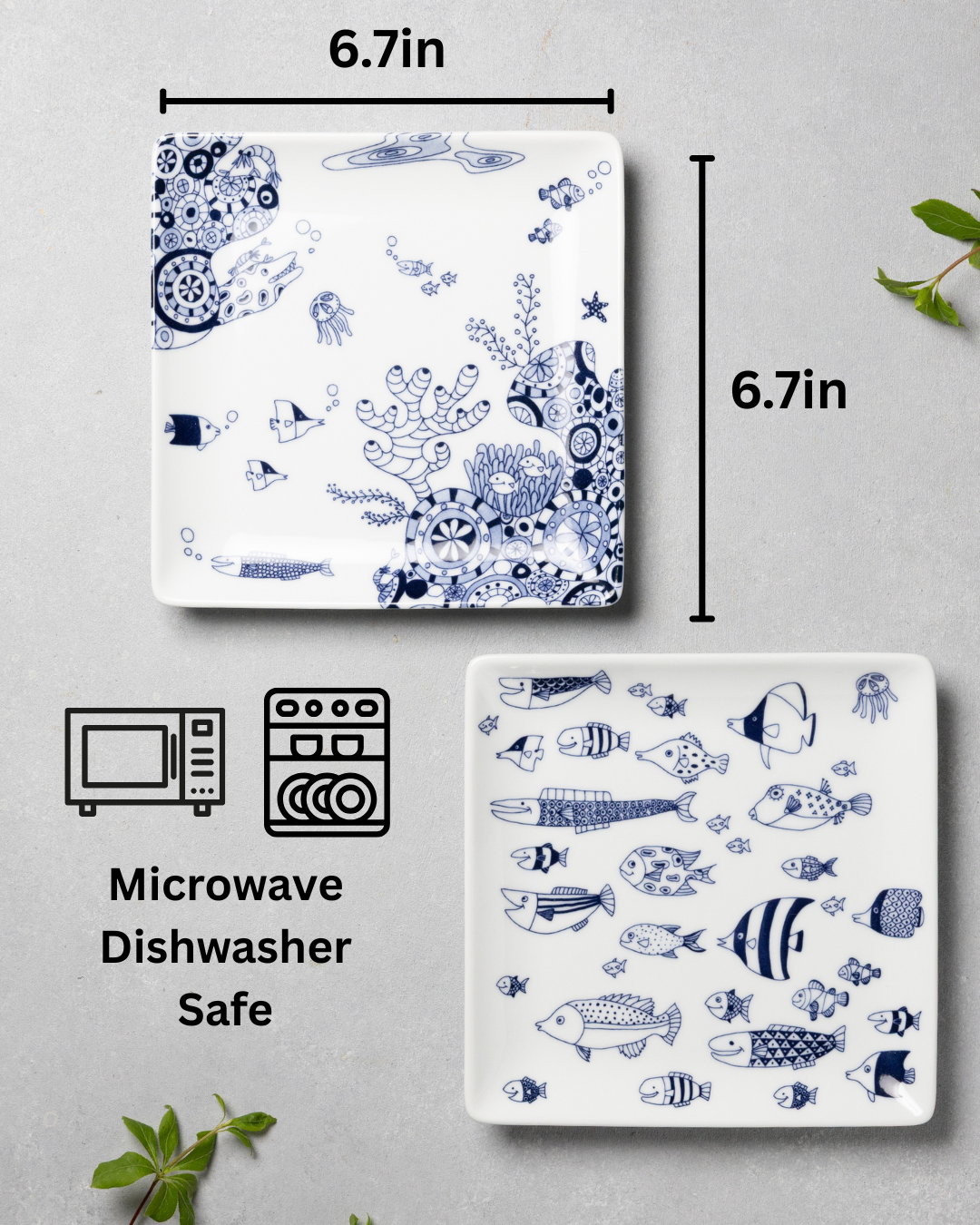 Modern Japanese Style Marine Square Side Plates Set of 2