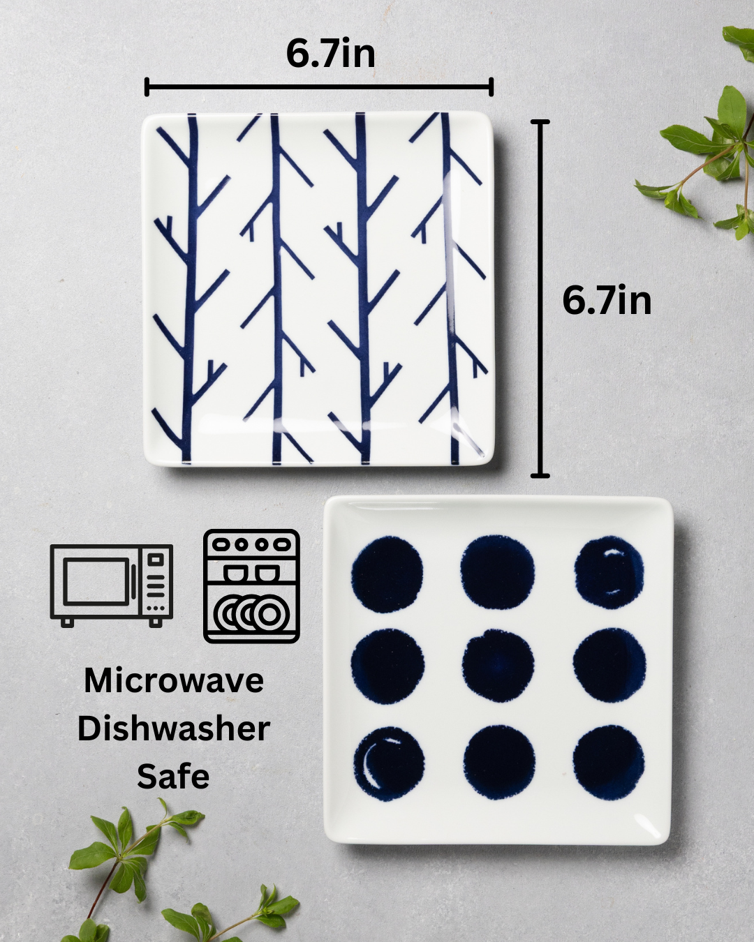 Modern Japanese Style Wa Pattern Square Side Plates Set of 2