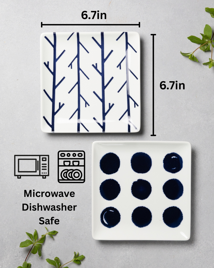 Modern Japanese Style Wa Pattern Square Side Plates Set of 2