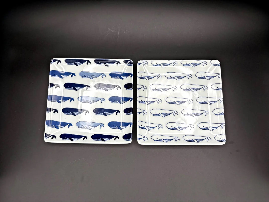 Modern Japanese Style Whale-Patterned Square Side Plates - 2 Colors
