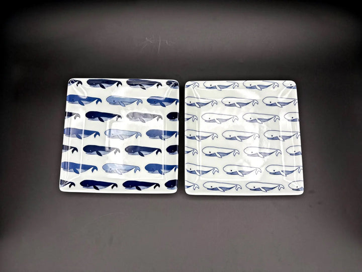 Modern Japanese Style Whale-Patterned Square Side Plates - 2 Colors