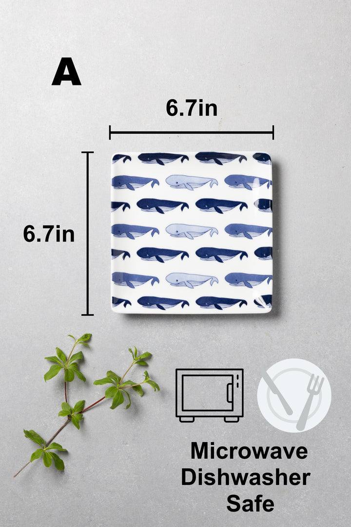 Modern Japanese Style Fish-Patterned Square Side Plates