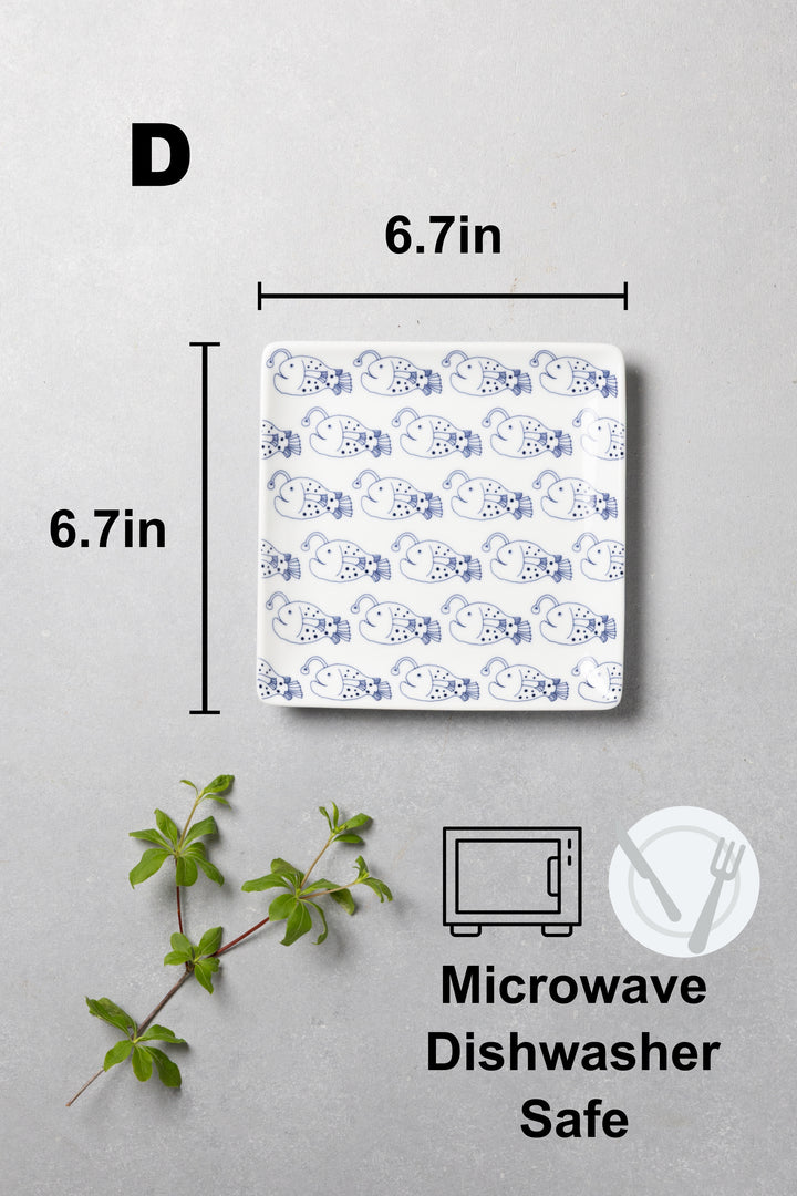 Modern Japanese Style Fish-Patterned Square Side Plates