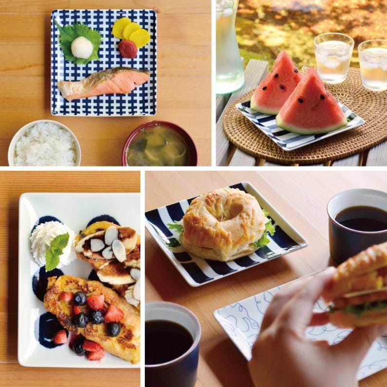 Modern Japanese Style Wa Pattern Square Side Plates