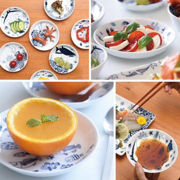 Modern Japanese Style Marine Small Appetizer Plates Set of 2