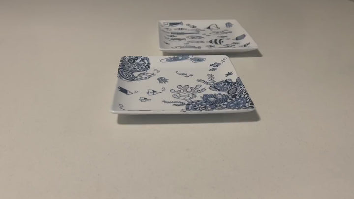 Modern Japanese Style Marine Square Side Plates Set of 2