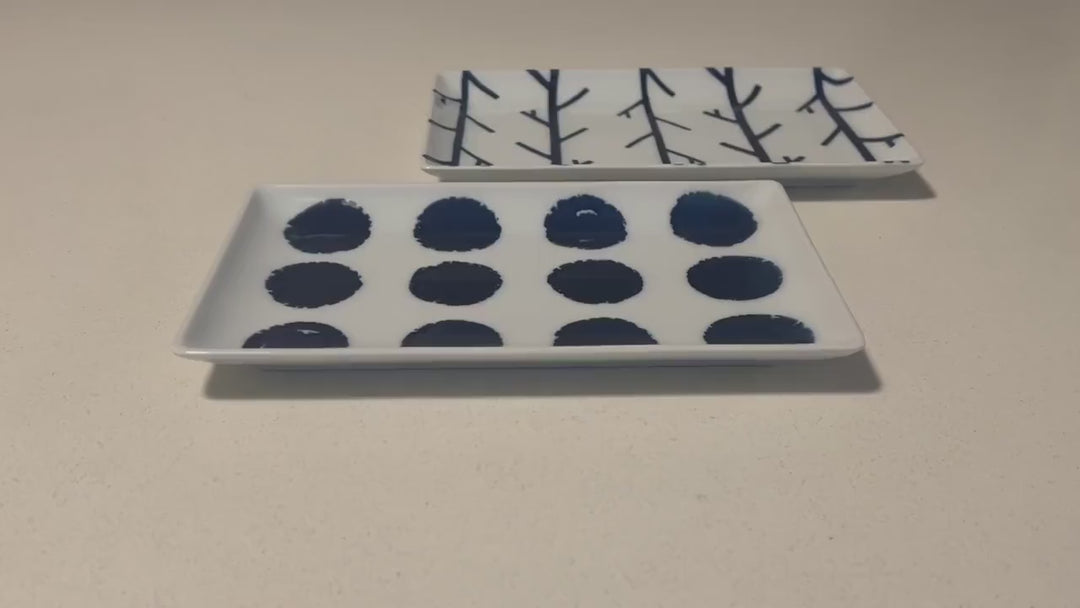 Modern Japanese Style Wa Pattern Rectangular Serving Plates Set of 2