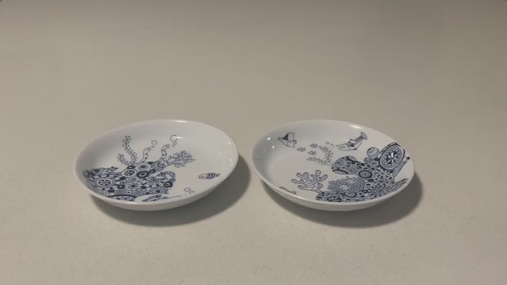 Modern Japanese Style Marine Small Appetizer Plates Set of 2