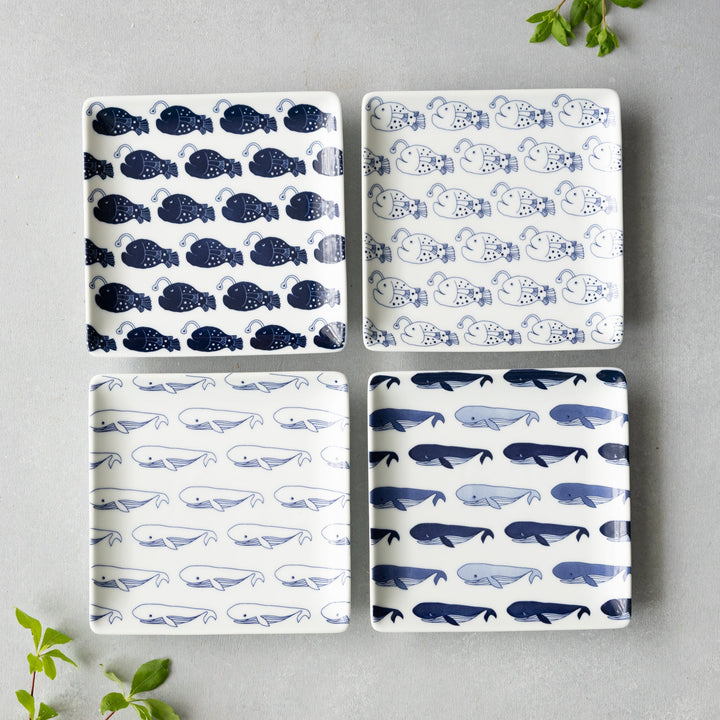 Modern Japanese Style Fish-Patterned Square Side Plates