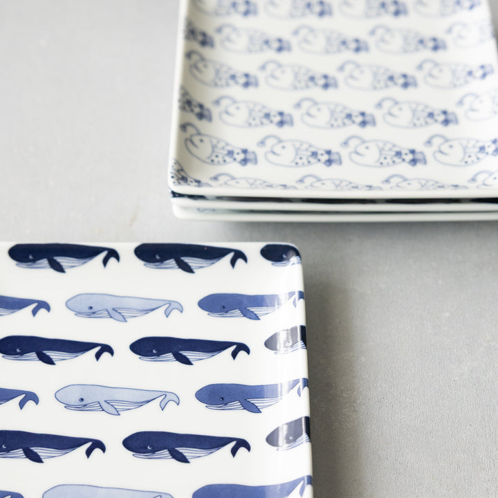 Modern Japanese Style Fish-Patterned Square Side Plates