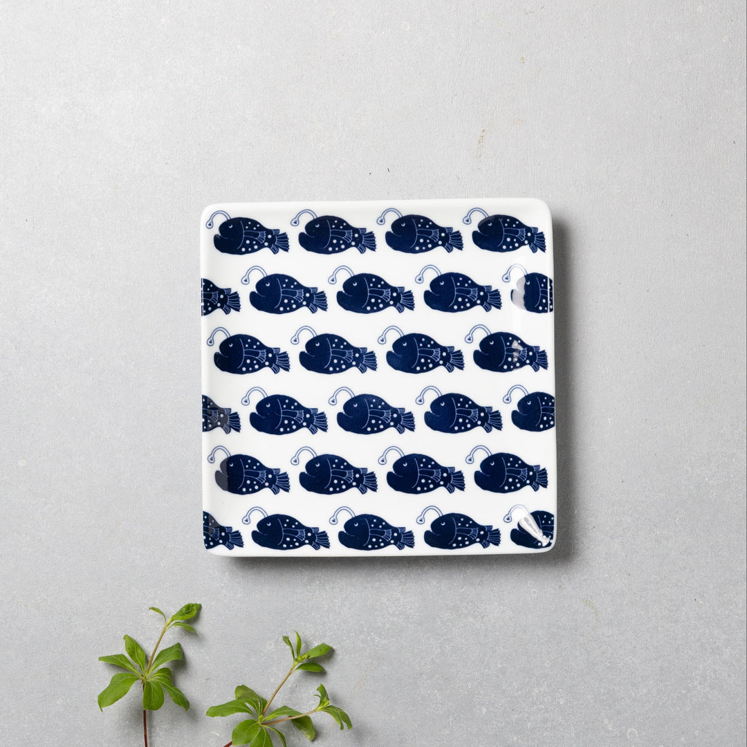 Modern Japanese Style Cute Fish-Patterned Square Side Plates - 2 Colors