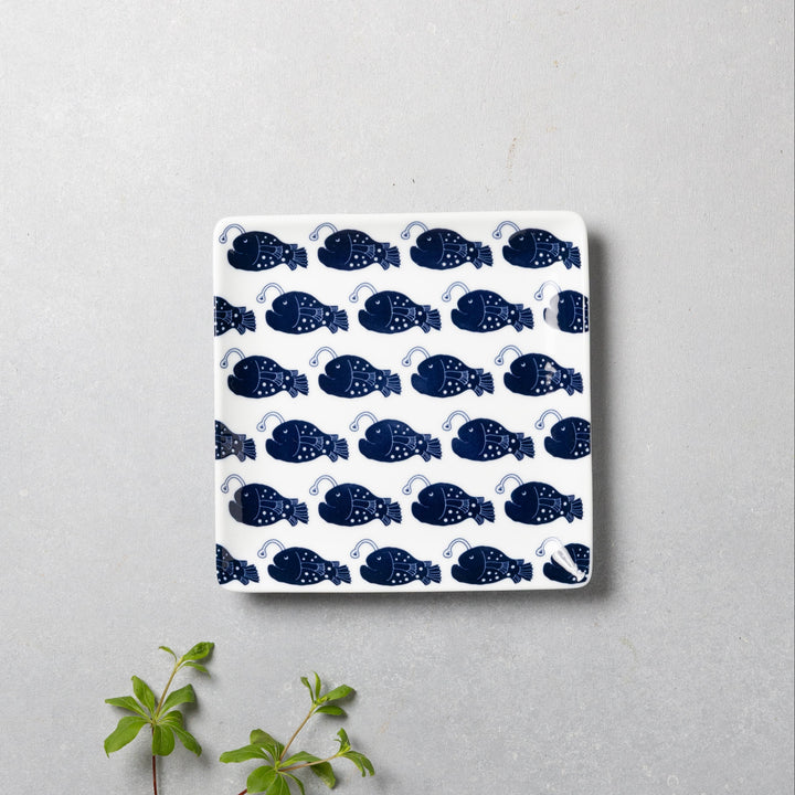 Modern Japanese Style Cute Fish-Patterned Square Side Plates - 2 Colors