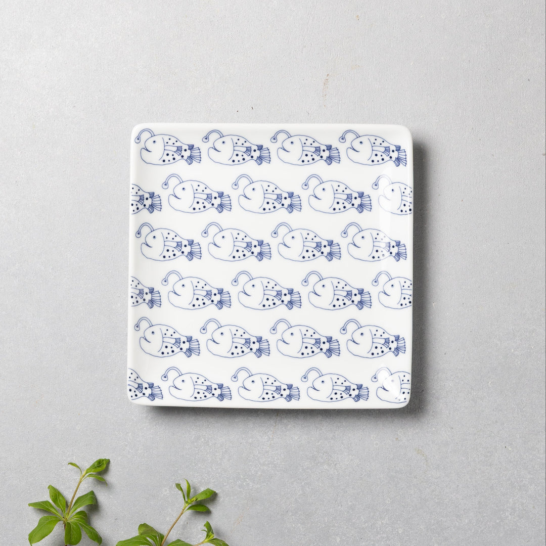 Modern Japanese Style Fish-Patterned Square Side Plates
