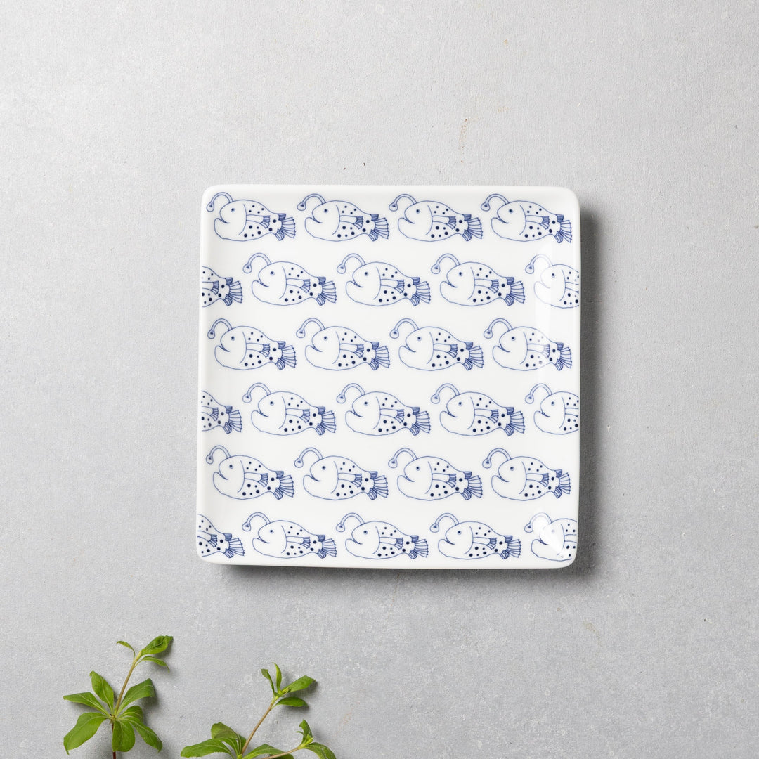 Modern Japanese Style Cute Fish-Patterned Square Side Plates - 2 Colors