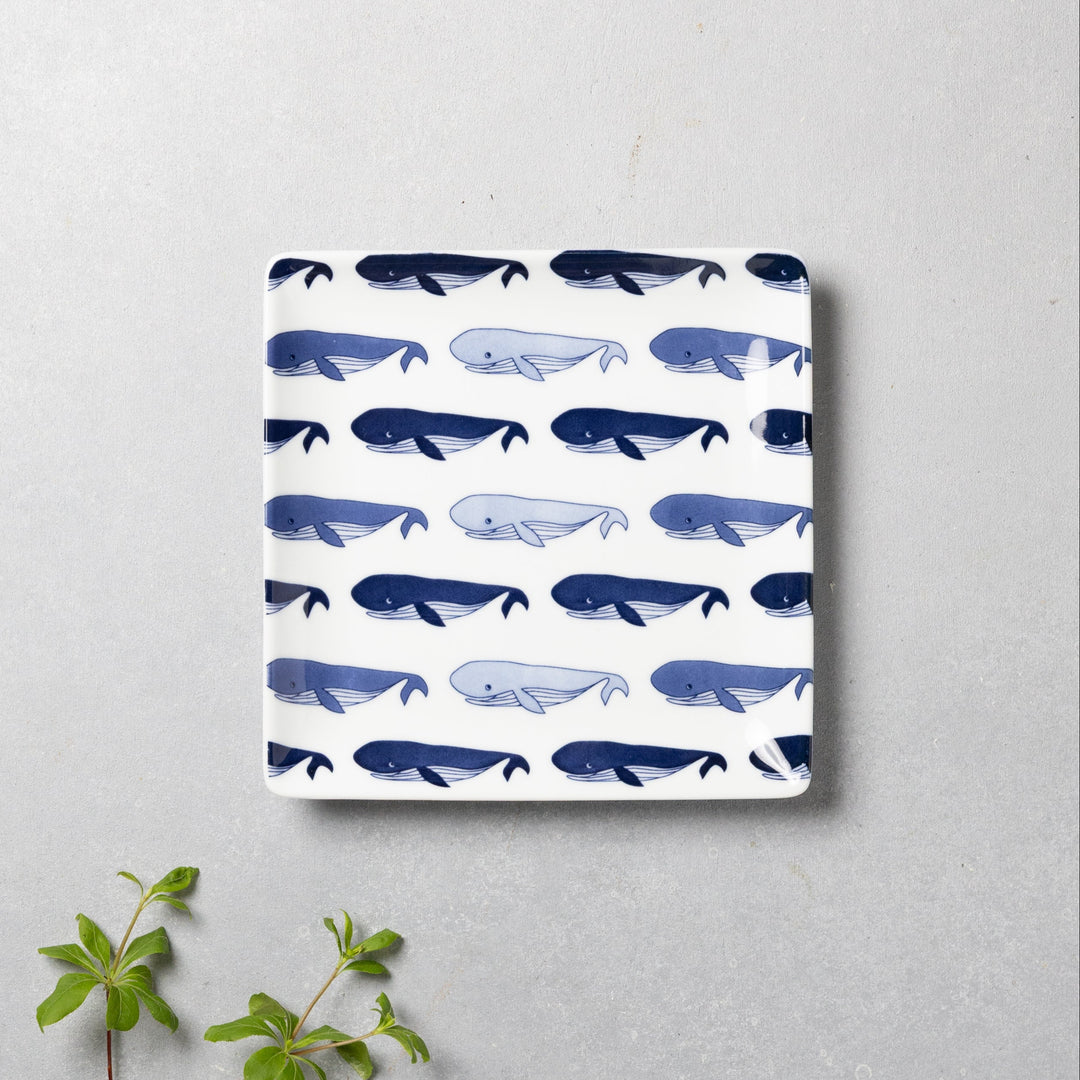 Modern Japanese Style Whale-Patterned Square Side Plates - 2 Colors