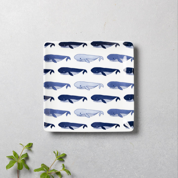 Modern Japanese Style Whale-Patterned Square Side Plates - 2 Colors