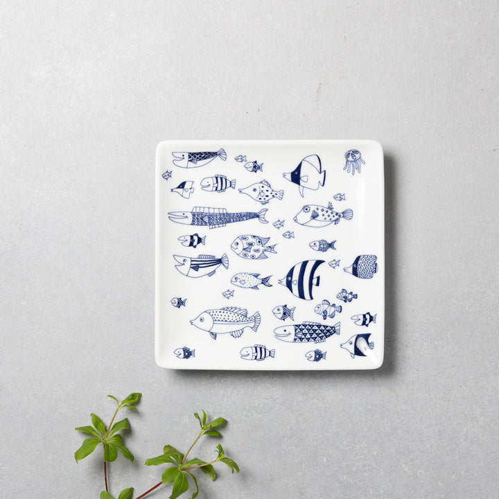 Modern Japanese Style Marine Square Side Plates Set of 2