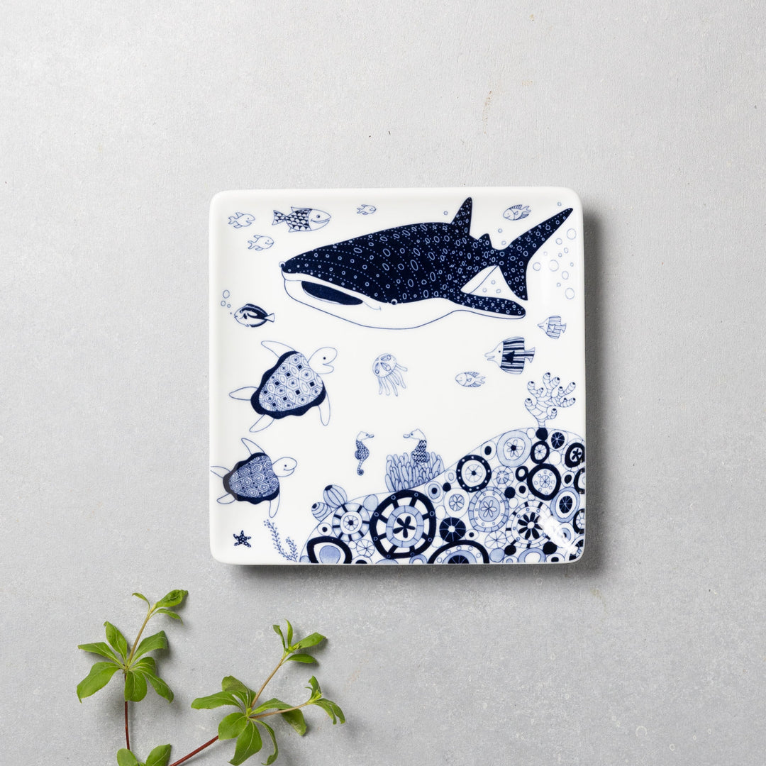 Modern Japanese Style Marine Square Side Plates Set of 2