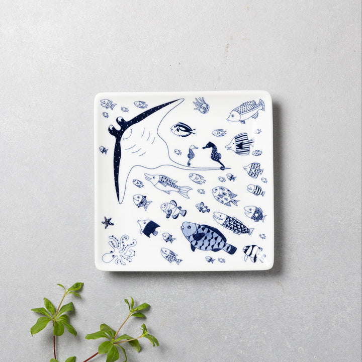 Modern Japanese Style Marine Square Side Plates Set of 2