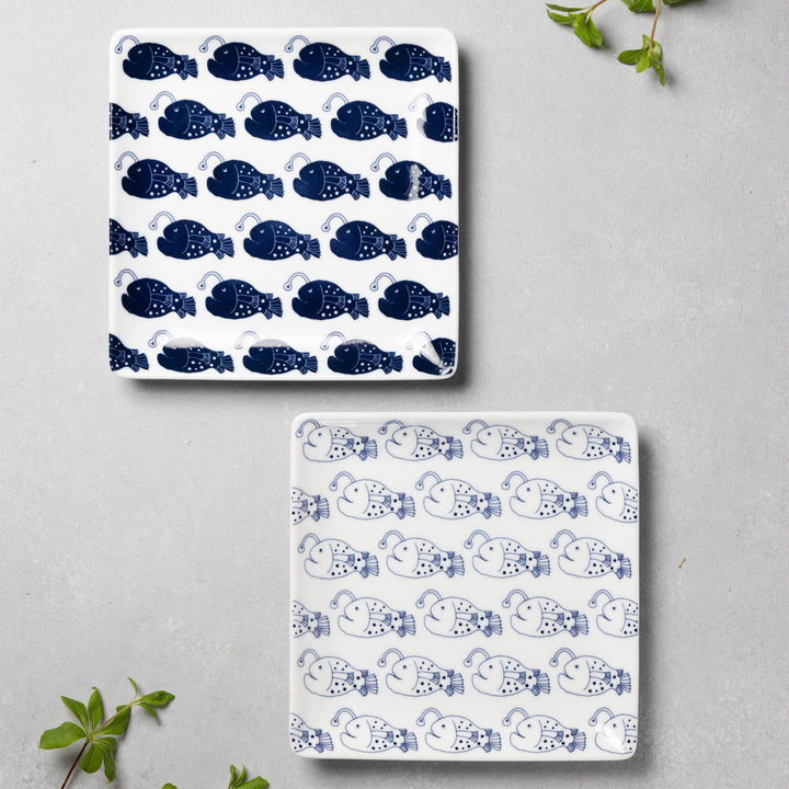 Modern Japanese Style Cute Fish-Patterned Square Side Plates - 2 Colors