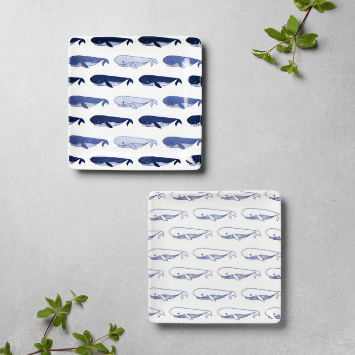 Modern Japanese Style Whale-Patterned Square Side Plates - 2 Colors