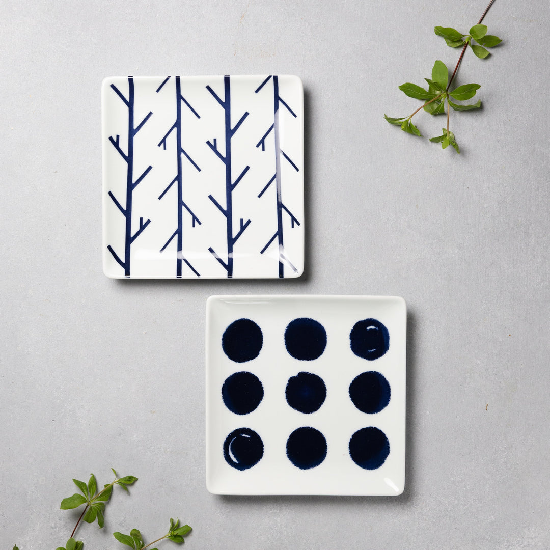 Modern Japanese Style Wa Pattern Square Side Plates Set of 2