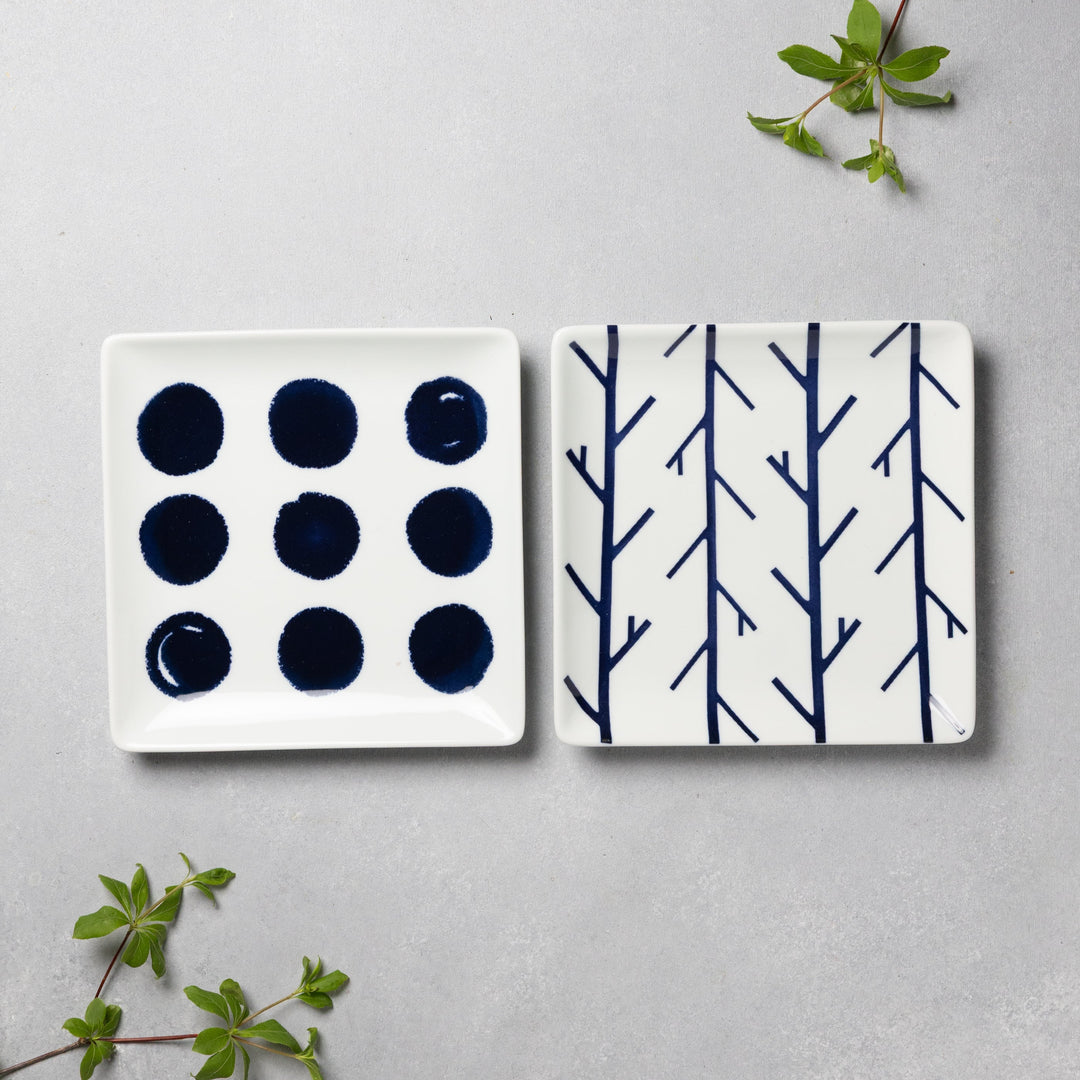 Modern Japanese Style Wa Pattern Square Side Plates Set of 2