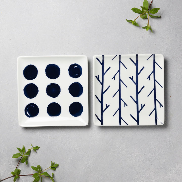 Modern Japanese Style Wa Pattern Square Side Plates Set of 2