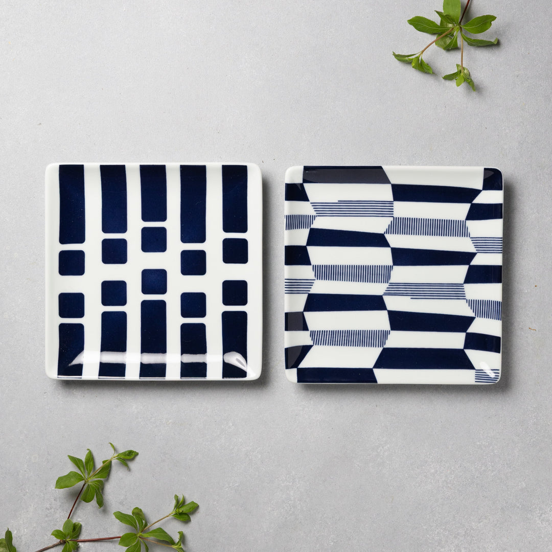 Modern Japanese Style Wa Pattern Square Side Plates Set of 2