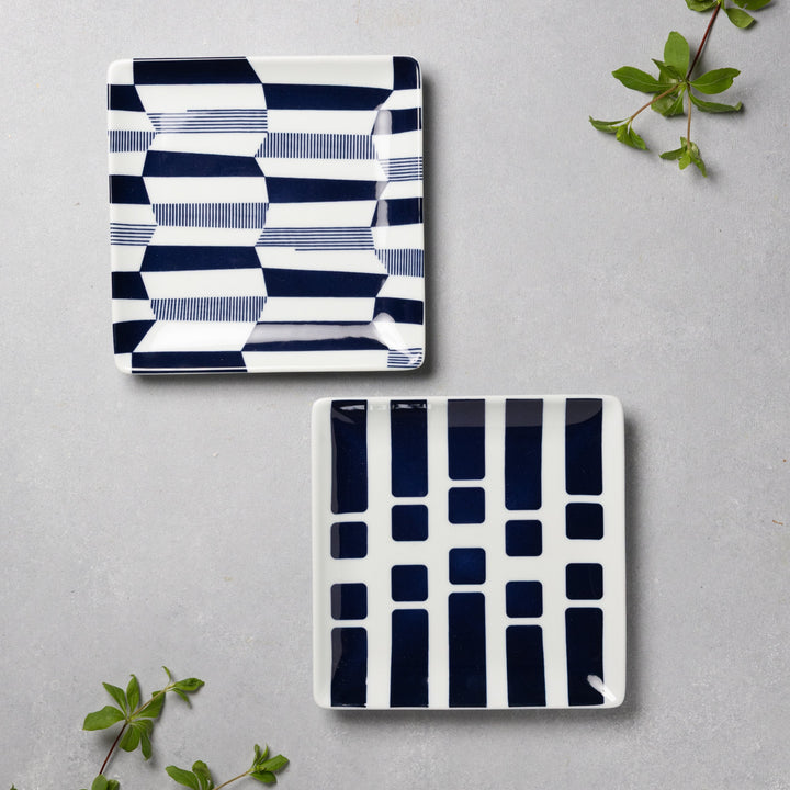 Modern Japanese Style Wa Pattern Square Side Plates Set of 2