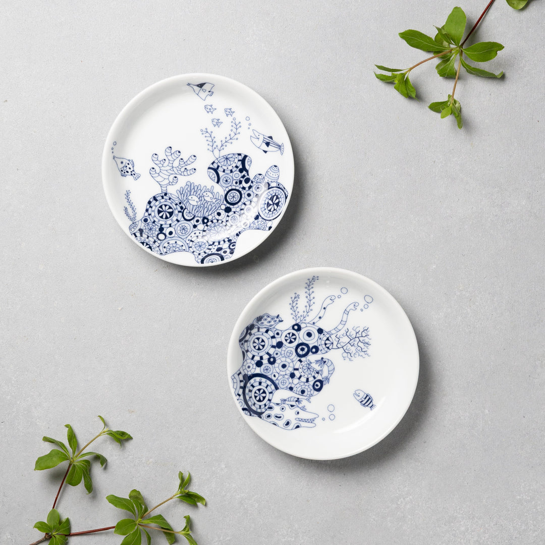 Modern Japanese Style Marine Small Appetizer Plates Set of 2