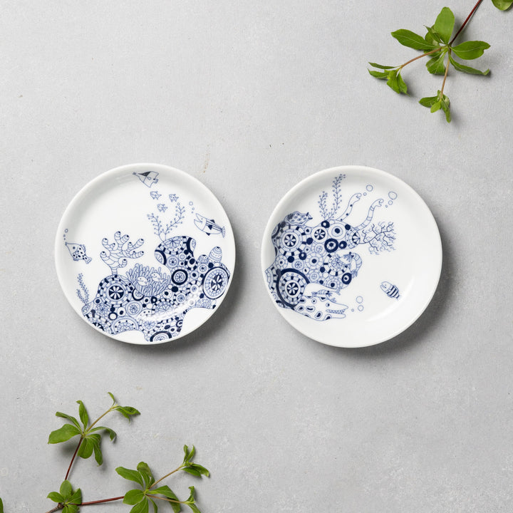 Modern Japanese Style Marine Small Appetizer Plates Set of 2